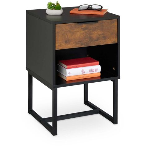 Table de chevet industrielle avec tiroir et etagere