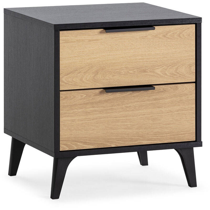 Vs Venta-stock - Table de chevet Kalma 2 tiroirs couleur noir/chêne