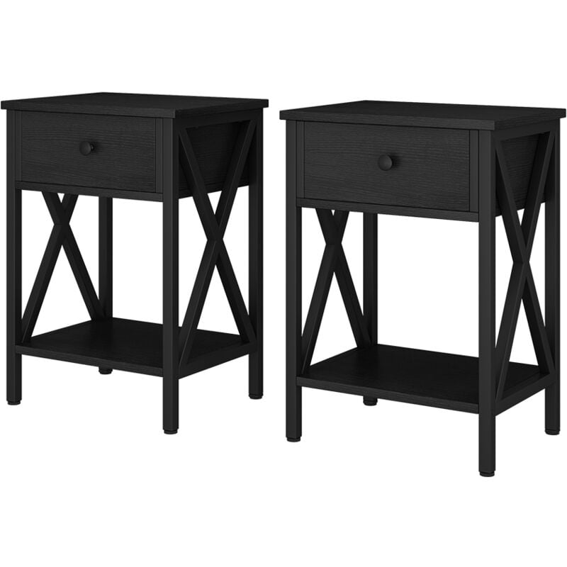 Table de chevet Keno, Noir, 40 x 55 cm Lot de 2, Vicco