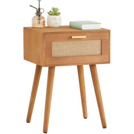 Table de chevet KIRAN 1 tiroir, en bois brun et lin