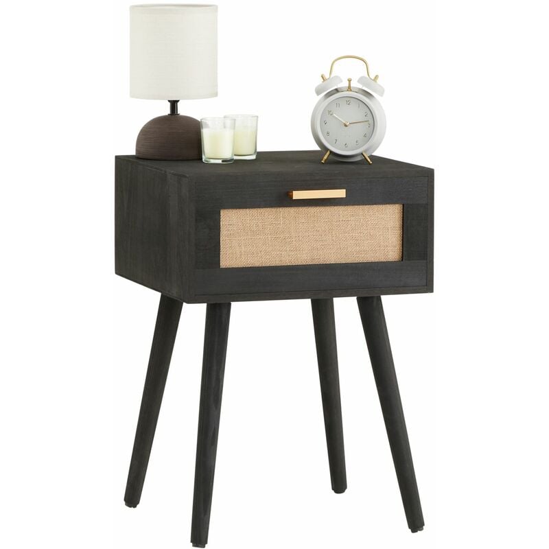 Idimex - Table de chevet kiran 1 tiroir, en bois noir et lin