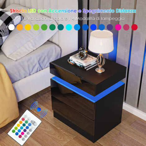 Table de Chevet LED 2 Étages avec Rabat supérieur - 16 Coloris Personnalisables & Télécommande Incluse, Panneau de Particules Résistant (45x35x52cm) - Éclairage d'Ambiance Multifonction pour Chambre/S