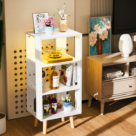 Table de Chevet LED 3 Niveaux avec Télécommande - Meuble MDF et Pieds en Hêtre 90kg  40x30x88cm pour Studio & Chambre