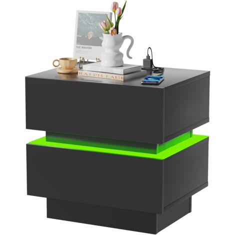 Table de Chevet LED avec 2 Tiroirs - 16 Coloris Personnalisables & Éclairage d'Ambiance, Panneau de Particules Résistant (45x35x46cm) - Multifonctionnelle pour Chambre/Salon/Game Room