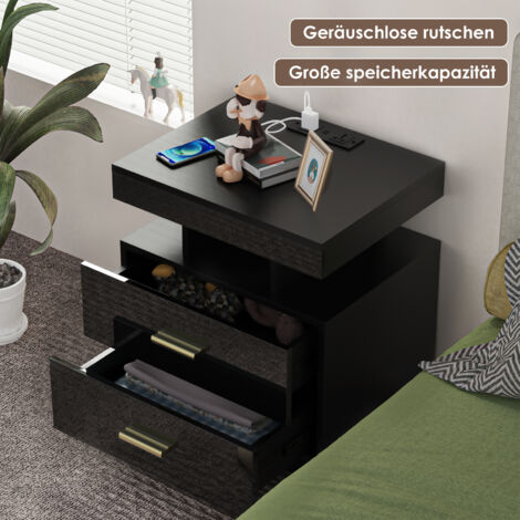Table de Chevet LED avec 2 Tiroirs - 16 Coloris Personnalisables & Éclairage d'Ambiance, Panneau de Particules Résistant (50x40x58cm) - Multifonctionnelle pour Chambre/Salon/Game Room