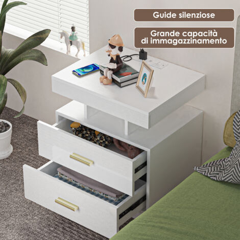 Table de Chevet LED avec 2 Tiroirs - 16 Coloris Personnalisables & Éclairage d'Ambiance, Panneau de Particules Résistant (50x40x58cm) - Multifonctionnelle pour Chambre/Salon/Game Room