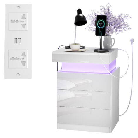 Table de Chevet LED avec 3 Tiroirs - 16 Coloris Personnalisables & Éclairage d'Ambiance, Panneau de Particules Résistant (45x40x67cm) - Multifonctionnelle pour Chambre/Salon/Game Room