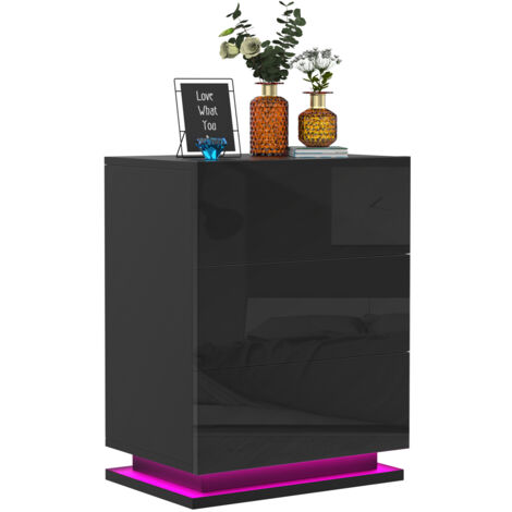 Table de Chevet LED Multifonction 3 Tiroirs - Panneau de Particules 50x35x68cm, 16 Couleurs Personnalisables & Télécommande pour Chambre/Salon Design Moderne