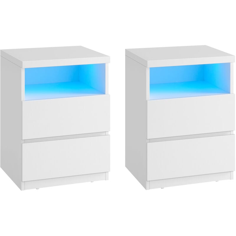 Table de Chevet, Lot de 2, avec Éclairage led Réglable, Table d'Appoint avec Tiroirs, Meuble à Tiroirs, Table de Nuit pour Chambre, Salon, Style
