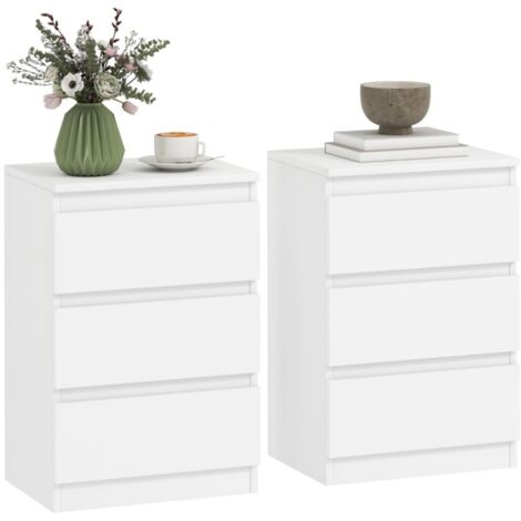 Table de chevet - Lot de 2 tables avec 3 tiroirs - Blanc - 40x30x59,5 cm - Nuit et séjour