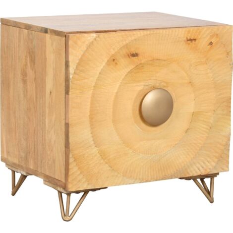 Table de chevet mandala bois de manguier et métal doré - bois naturel doré