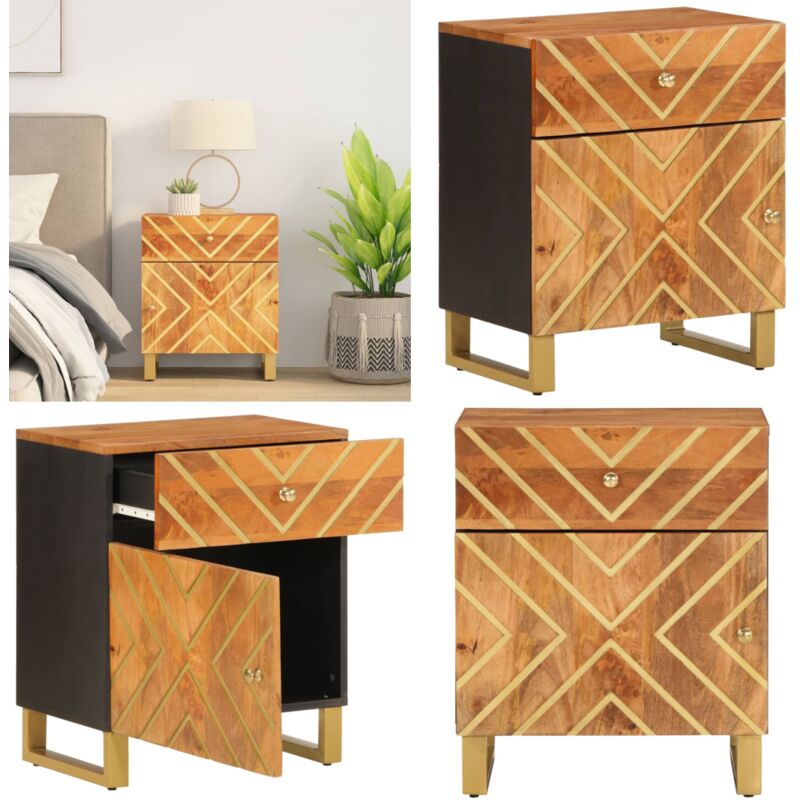 Table de chevet marron et noir 50x33x60 cm bois manguier solide - Table De Chevet - Table Nuit - Meuble De Chambre - Commode - Rangement - Home &