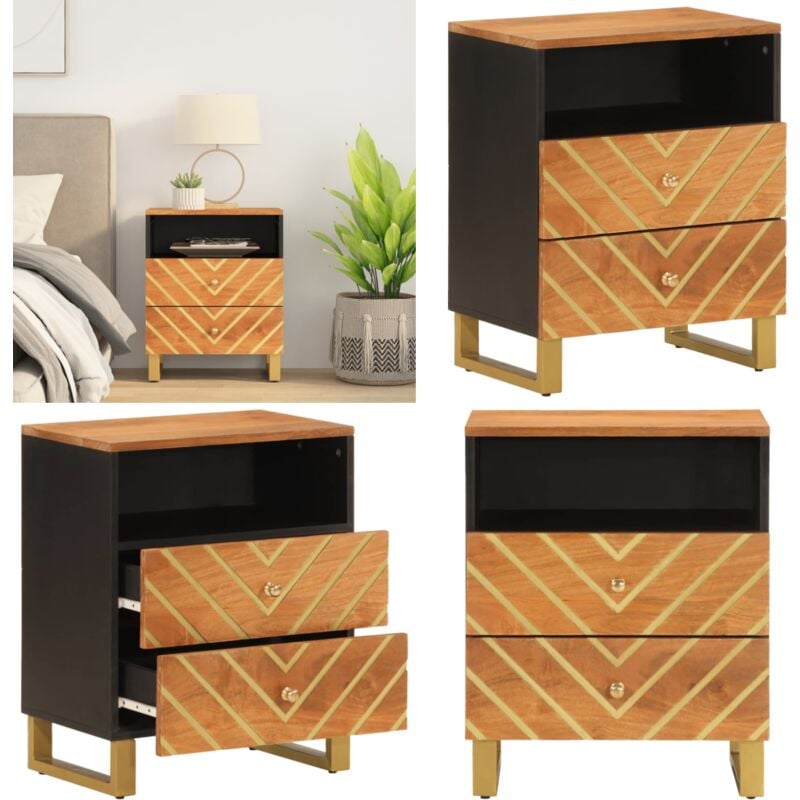 Table de chevet marron et noir 50x33x60 cm bois manguier solide - Table De Chevet - Table Nuit - Meuble De Chambre - Commode - Rangement - Home &