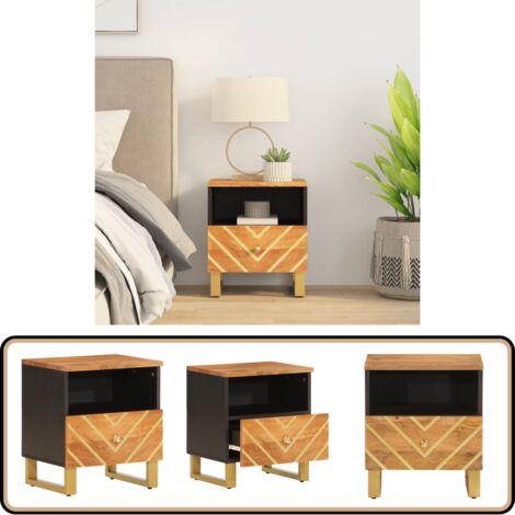 Table de chevet marron et noir bois de manguier solide - Table De Chevet - Commode - Meuble De Chambre - Rangement - Bois De Manguier