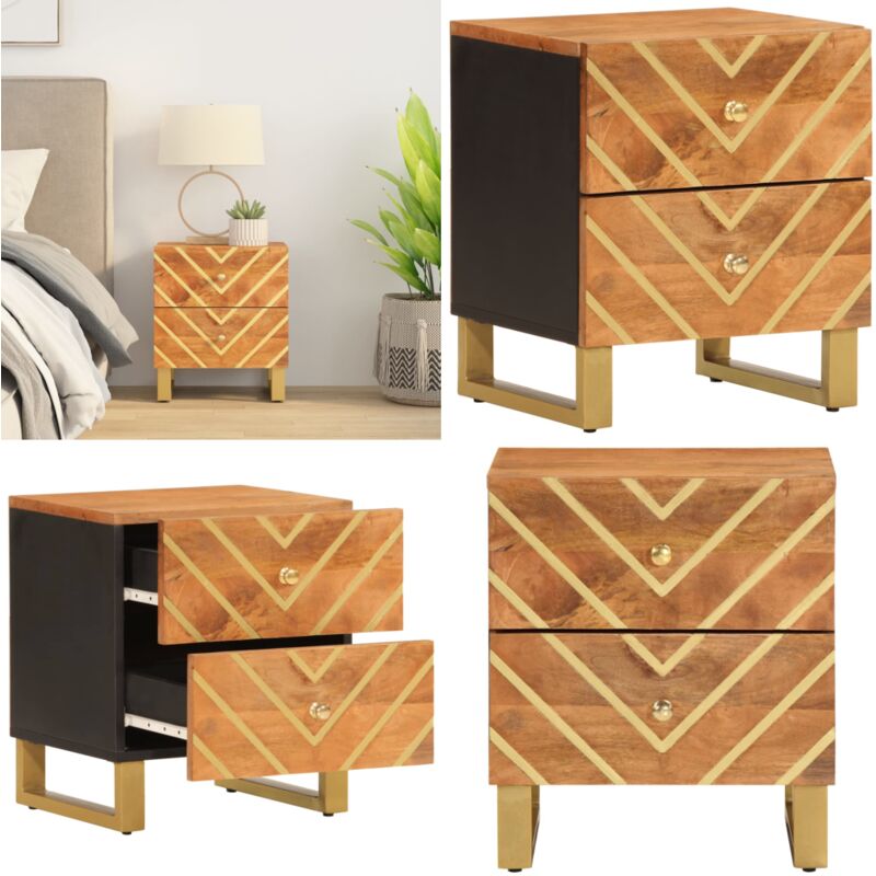 Table de chevet marron et noir bois de manguier solide - Table De Chevet - Commode - Meuble De Chambre - Rangement Tiroir - Bois Massif - Home &