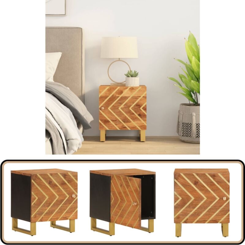 Table de chevet marron et noir bois de manguier solide - Table De Chevet - Meuble De Chambre - Table Nuit - Rangement - Bois De Manguier