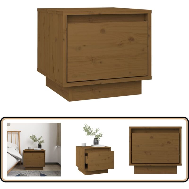 Table de chevet Marron miel 35x34x32 cm Bois de pin solide - Table De Chevet - Meuble De Chambre - Table D'appoint - Table Basse - Rangement