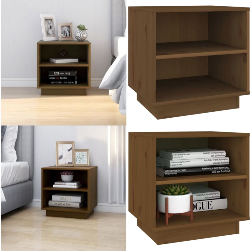 Table de chevet Marron miel 40x34x40 cm Bois de pin solide - Table De Chevet - Meuble De Chambre - Table D'appoint - Armoire De Chevet - Rangement