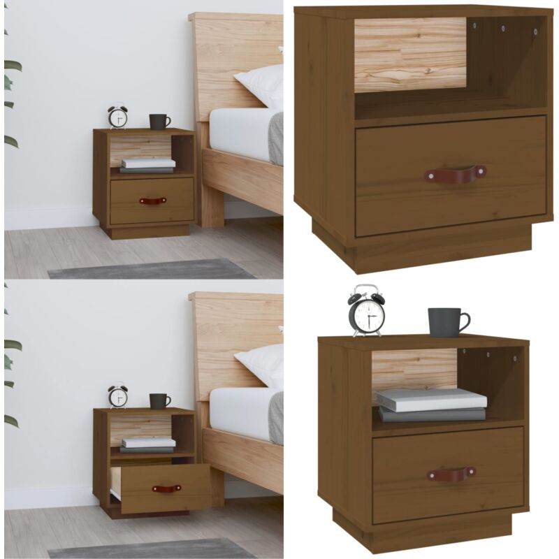 Table de chevet Marron miel 40x34x45 cm Bois de pin massif - Table De Chevet - Meuble De Chambre - Table Nuit - Bois Massif - Pin - Home & Living