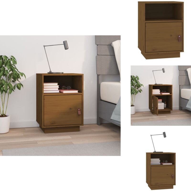 Table de chevet Marron miel 40x34x55 cm Bois de pin massif - Table De Chevet - Meuble De Chambre - Commode - Étagère - Rangement