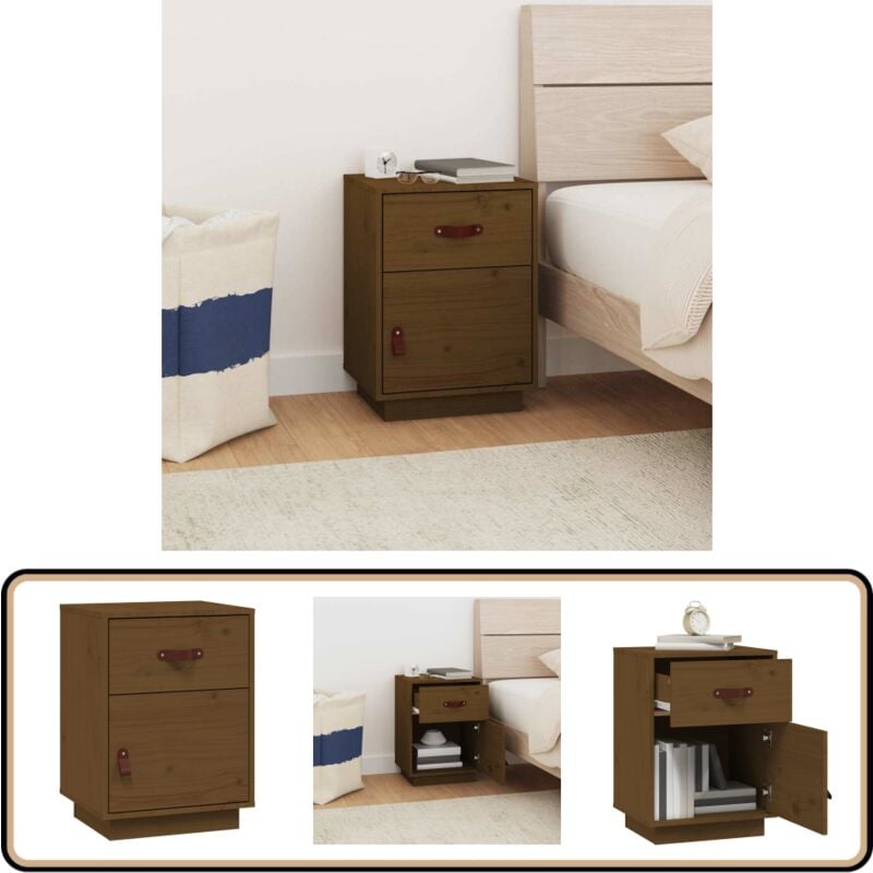 Table de chevet Marron miel 40x34x55 cm Bois de pin solide - Table De Chevet - Meuble De Chambre - Commode - Nuit - Bois Massif