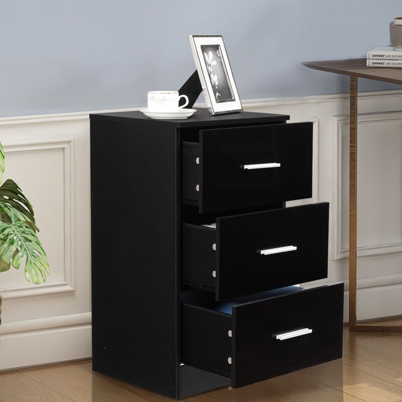 Table de Chevet Meuble de Rangement avec 3 Tiroirs Caisson de Bureau Noir CW35454