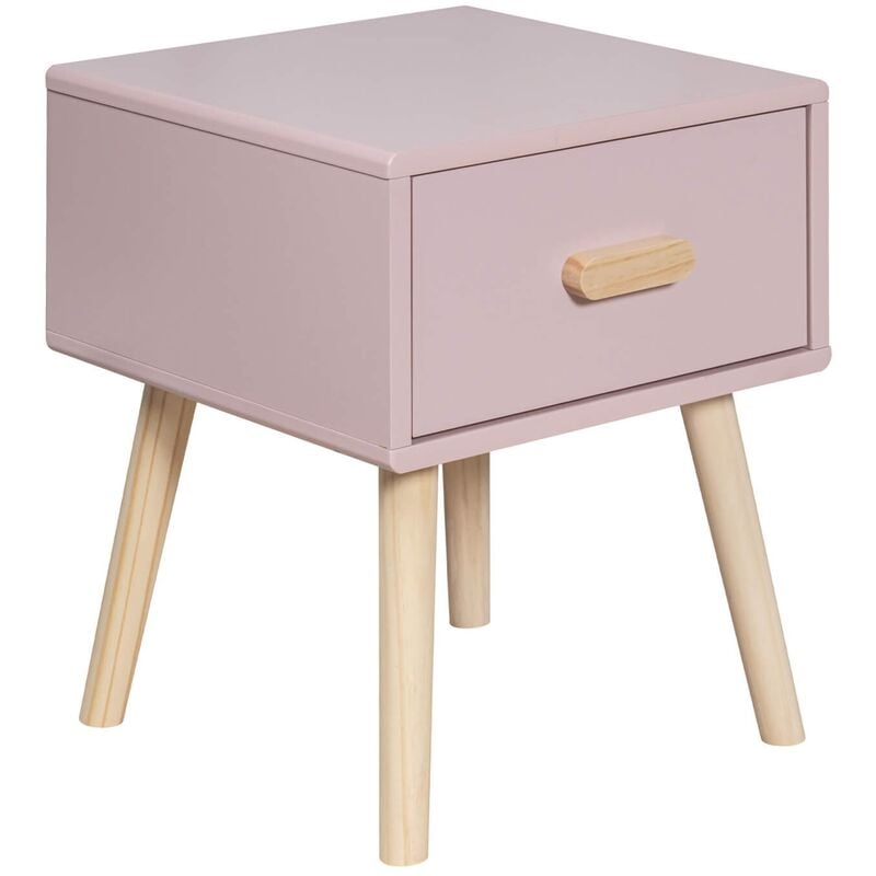 Table de chevet Mobili Rebecca Enotera 44x35x35 mdf Pin Rose Marron Scandinave Partiellement Assemblé