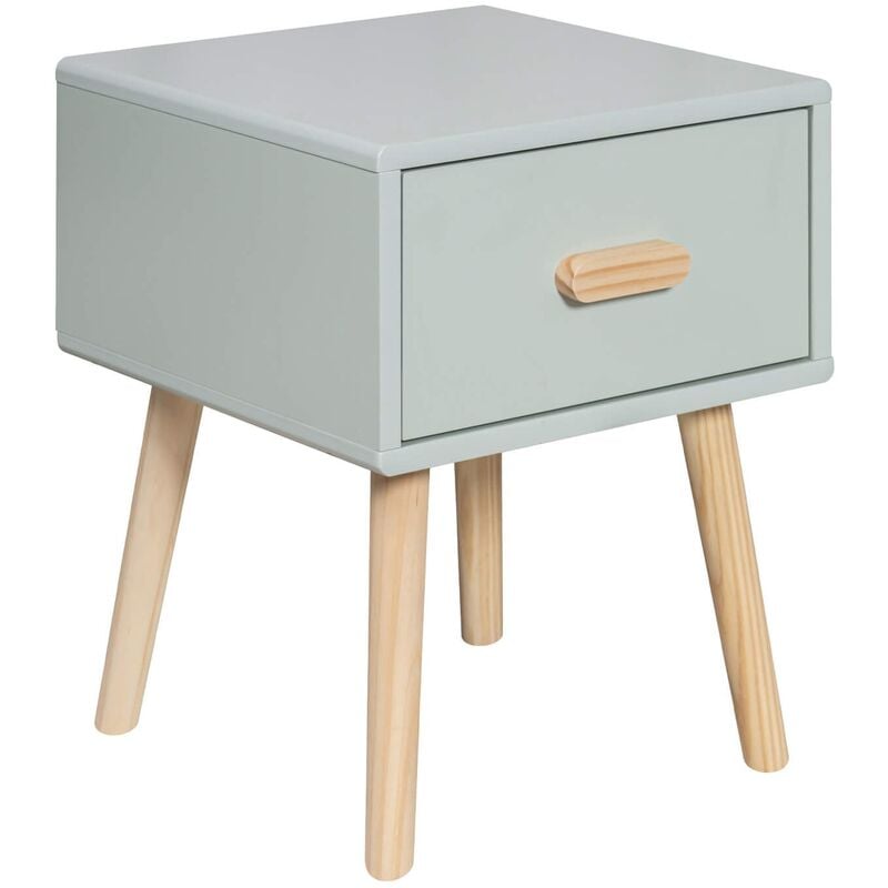 Table de chevet Mobili Rebecca Picea 44x35x35 mdf Pin Vert d'Eau Marron Scandinave Partiellement Assemblé