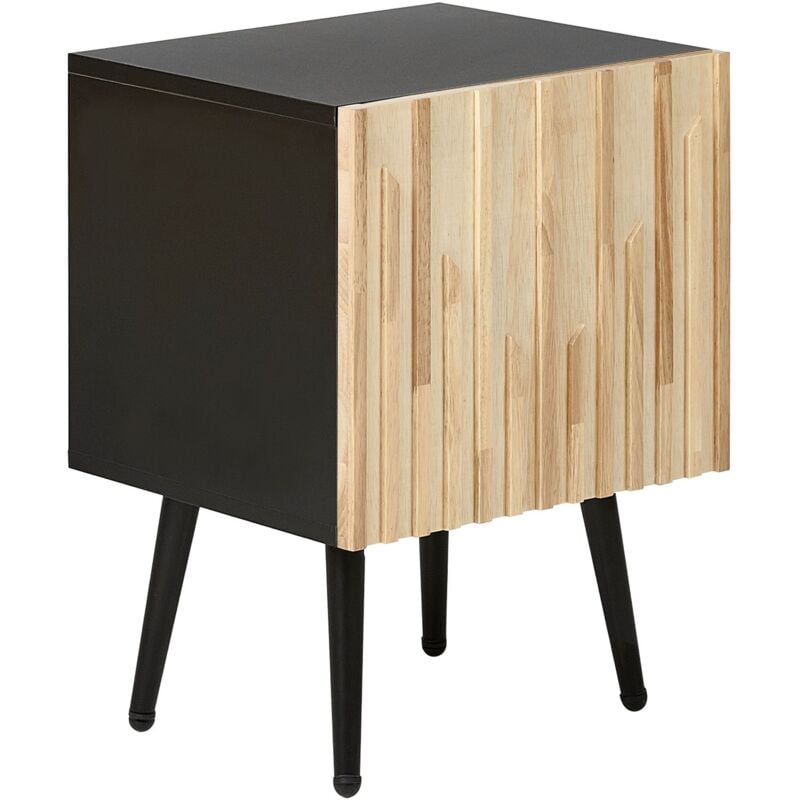 Table de Chevet Moderne avec Rangement Pieds en Fer et Cadre MDF Porte Bois Clair Dalcross