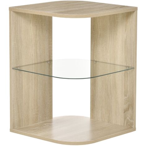 Table de chevet moderne du salon avec 3 étagères, table basse en verre pour salon, chambre 40x40x56 cm en bois naturel