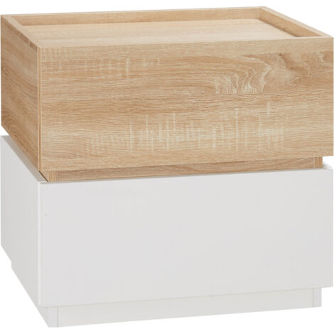 Table de chevet moderne empilable avec 2 tiroirs, armoire de chambre, table basse pour le salon et le salon en bois, 50x40x47,5 cm, blanc et bois