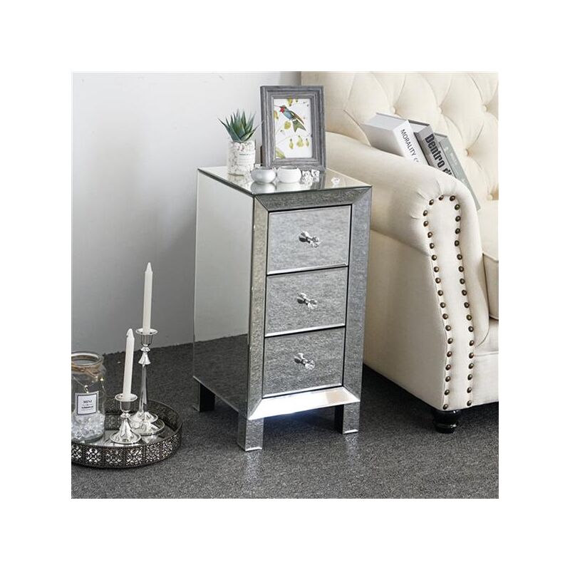 Table de chevet moderne et contemporaine à 3 tiroirs avec miroir