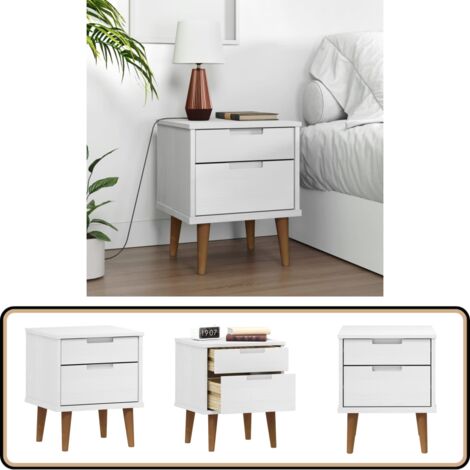 Table de chevet MOLDE Blanc 40x35x48 cm Bois de pin massif - Table De Chevet - Meuble De Chambre - Table Nuit - Style Scandinave - Bois De Pin