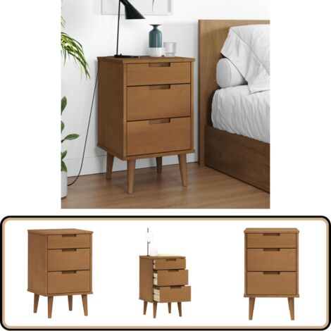 Table de chevet MOLDE Marron 40x35x65 cm Bois de pin solide - Table De Chevet - Meuble De Chambre - Table Nuit - Design Scandinave - Bois Massif