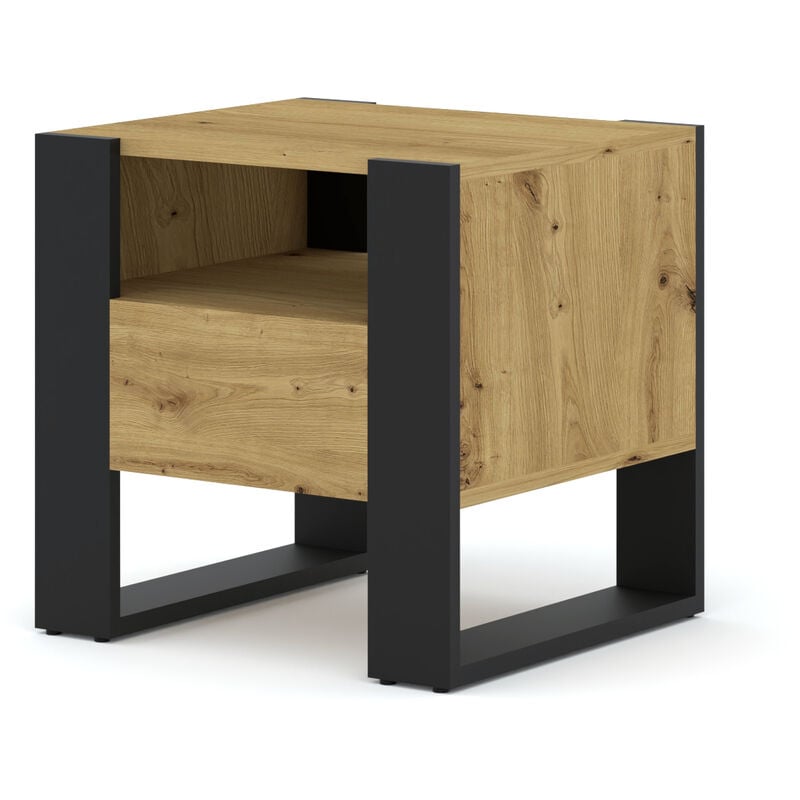 Bim Furniture - Table de chevet mondi 48 cm avec un tiroir artisanal chêne / noir mat