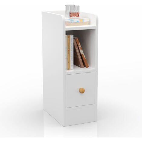 Table de Chevet Multifonction avec Tiroir - Table d’Appoint Étroite en MDF Blanc pour Salon/Chambre - Meuble de Rangement Compact 20x32x58 cm (Idéal Petits Espaces/Entrée)