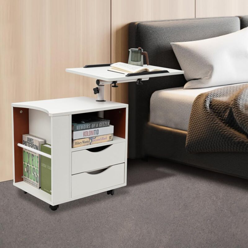 Gojoy - Table de chevet multifonctionnelle, table de chevet épaissie à 3 niveaux, tables de chevet modernes, table d'appoint roulante avec freins,