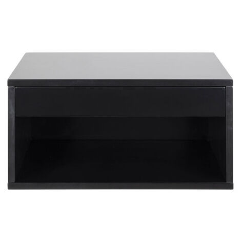 Table de chevet murale 1 niche, 1 tiroir en bois - Noir - Mano