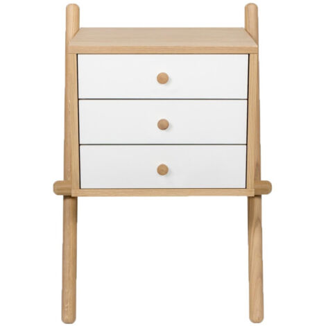 Table de Chevet Murale 3 Tiroirs "Wiru" 70cm Chêne & Blanc