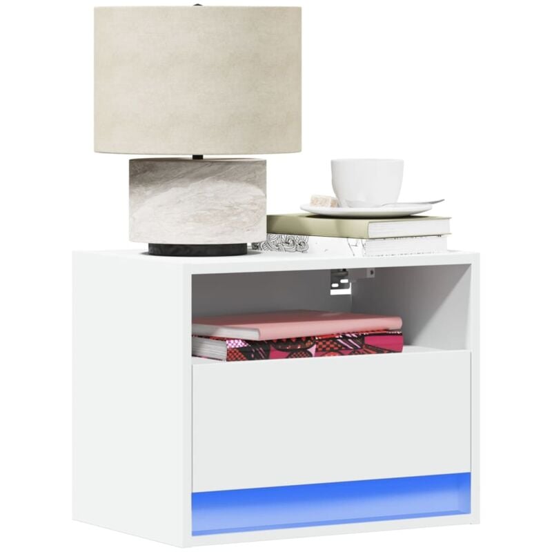 Vidaxl - Tables de chevet murales avec lumières led 2 pcs blanc