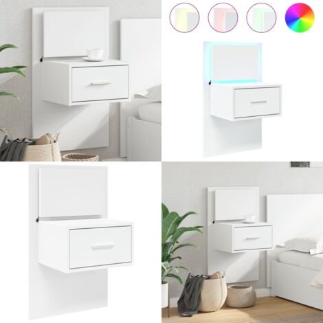 Table de chevet murale avec lumières LED blanc - Table De Chevet Murale - Meuble De Rangement Mural - Table De Nuit - Luminaire Led - Design Moderne - Home & Living