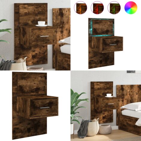 Table de chevet murale avec lumières LED chêne fumé - Table De Chevet Murale - Meuble De Rangement - Luminaire Led - Design Moderne - Table De Nuit - Home & Living