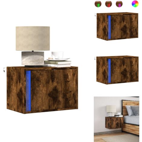Table de chevet murale avec lumières LED chêne fumé - Table De Chevet Murale - Tables De Chevet Murales - Table De Chevet Flottante - Table De Chevet Suspendue