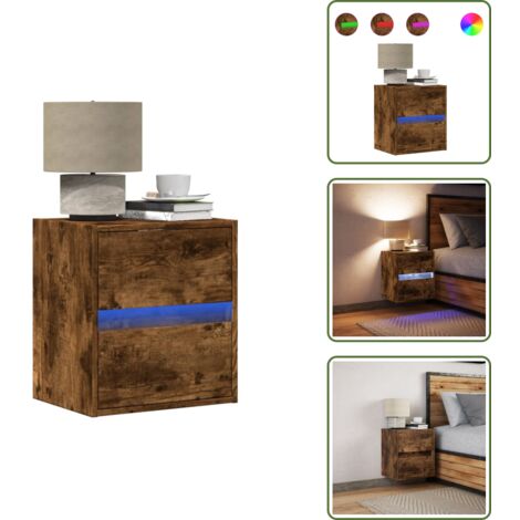 Table de chevet murale avec lumières LED chêne fumé - Table De Chevet Murale - Tables De Chevet Murales - Table De Chevet Flottante - Table De Chevet Suspendue