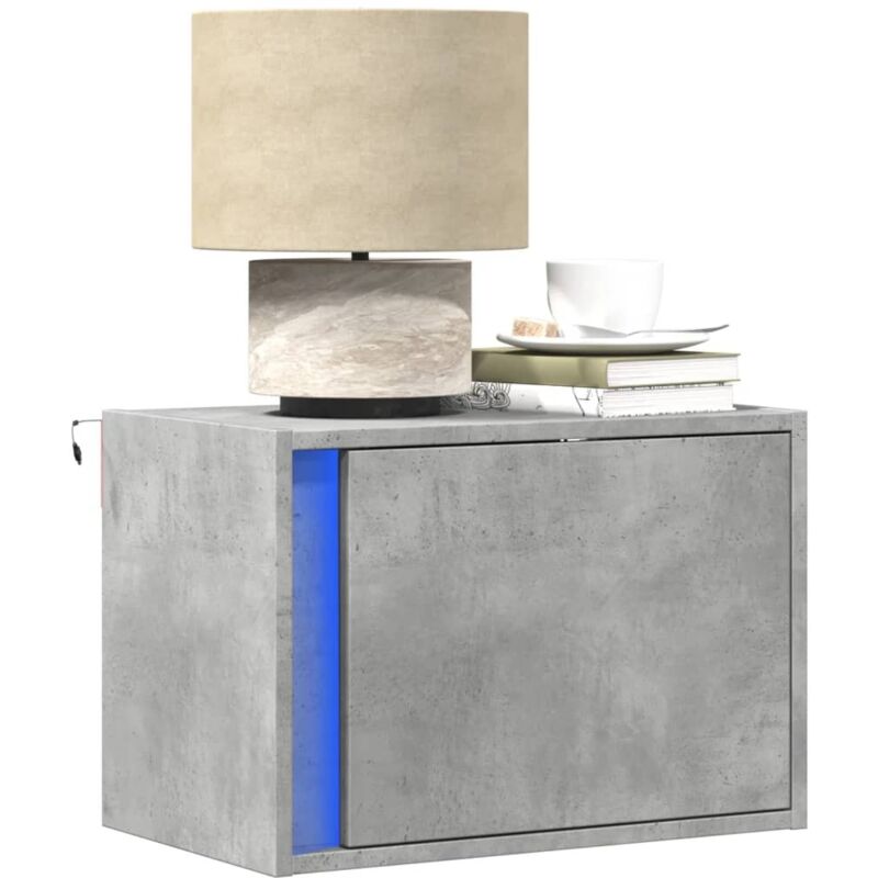 Tables de chevet murales avec lumières led 2 pcs gris béton - Vidaxl