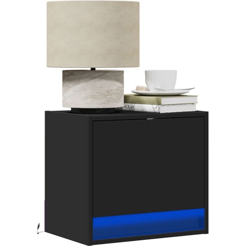 Vidaxl - Tables de chevet murales avec lumières led 2 pcs noir