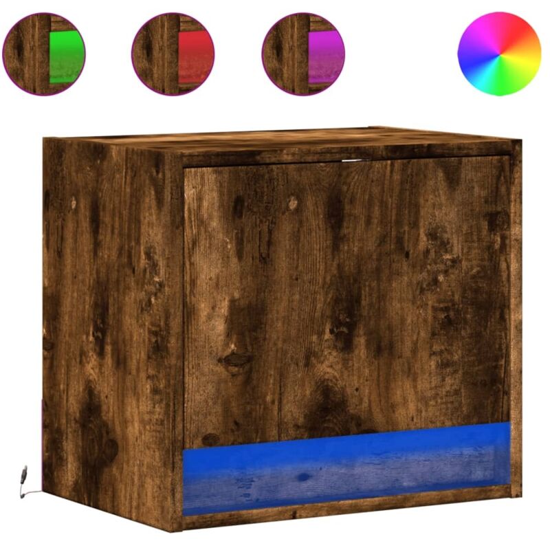 Vidaxl - Table de chevet murale avec lumières led chêne fumé