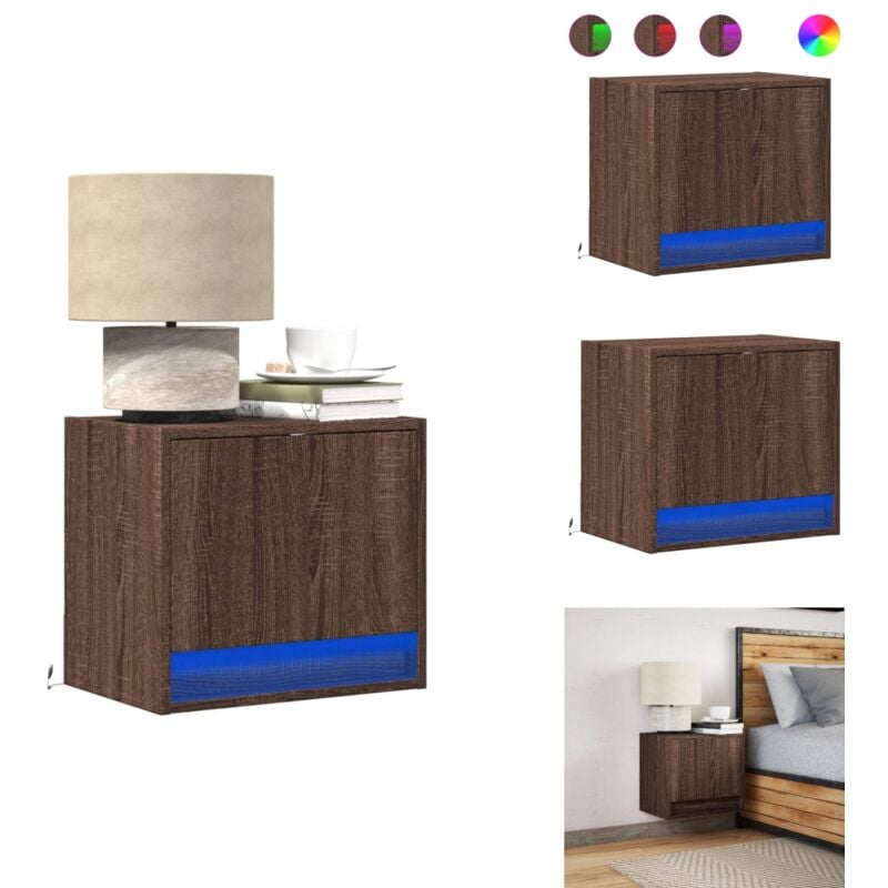 Table de chevet murale avec lumières led chêne marron - Table De Chevet Murale - Tables De Chevet Murales - Table De Chevet Flottante - Table De