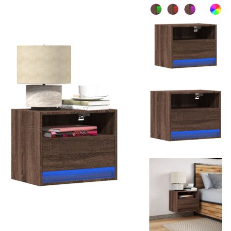 Table de chevet murale avec lumières LED chêne marron - Table De Chevet Murale - Tables De Chevet Murales - Table De Chevet Flottante - Table De Chevet Suspendue