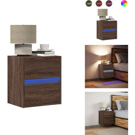 Table de chevet murale avec lumières LED chêne marron - Table De Chevet Murale - Tables De Chevet Murales - Table De Chevet Flottante - Table De Chevet Suspendue